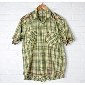 Estilo Latino‎ Button Up Shirt Green Plaid Mens Med Mexico Pearl Snap Eagle S/S